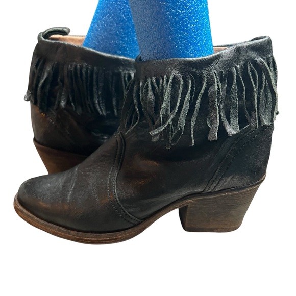 Allsaints Co. Bonny Cuban Ankle Boots Women's 8 38 Fringe Leather Cowgirl‎ Black - Picture 1 of 10